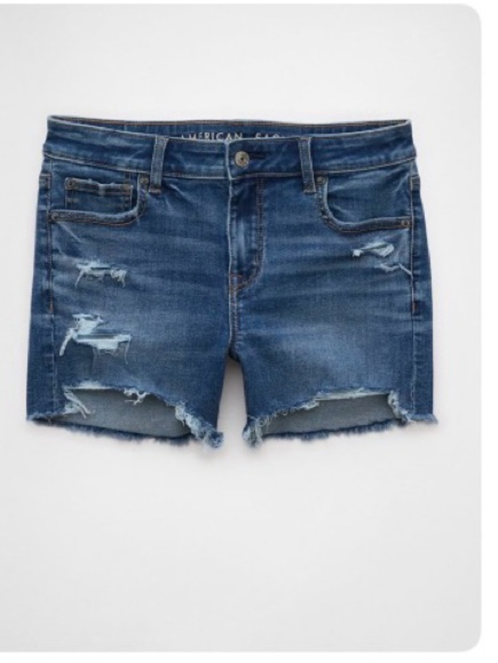 American Eagle Outfitters Midi Stretch Distressed Denim Shorts